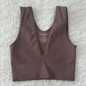 By Together Mocha Brown Stretchy Ribbed V-Neck Crop Top